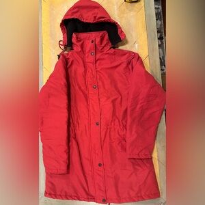 Vintage CW Classics Red Windproof Parka Coat Detachable Hood Cinch Waist